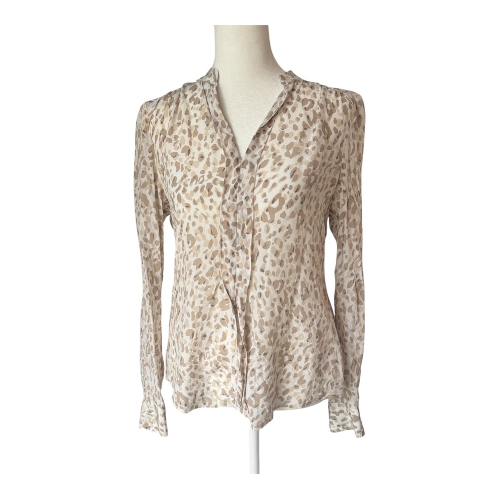 C. Wonder 100%‎ Silk Leopard Blouse  Small Beige Animal Print Office Chic Y2K